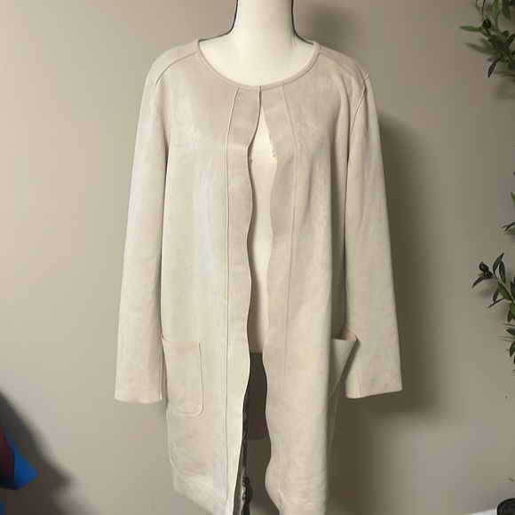 Carmen Marc Valvo beige faux leather shearling duster size Large - Picture 2 of 7